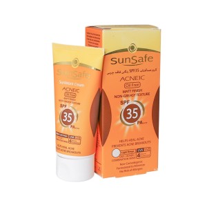 کرم ضد آفتاب SPF35 رنگی فاقد چربی سان سیف مناسب پوست های چرب و آکنه ای ۵۰ میلی لیتر رنگ بژ روشن