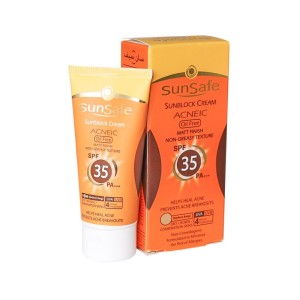 کرم ضد آفتاب SPF35 رنگی فاقد چربی سان سیف مناسب پوست های چرب و آکنه ای ۵۰ میلی لیتر رنگ بژ متوسط