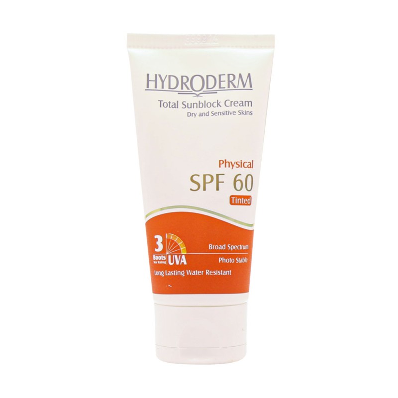 کرم ضد آفتاب SPF60 رنگی هیدرودرم مناسب پوست های خشک و حساس ۵۰ میلی لیتر رنگ بژ تیره