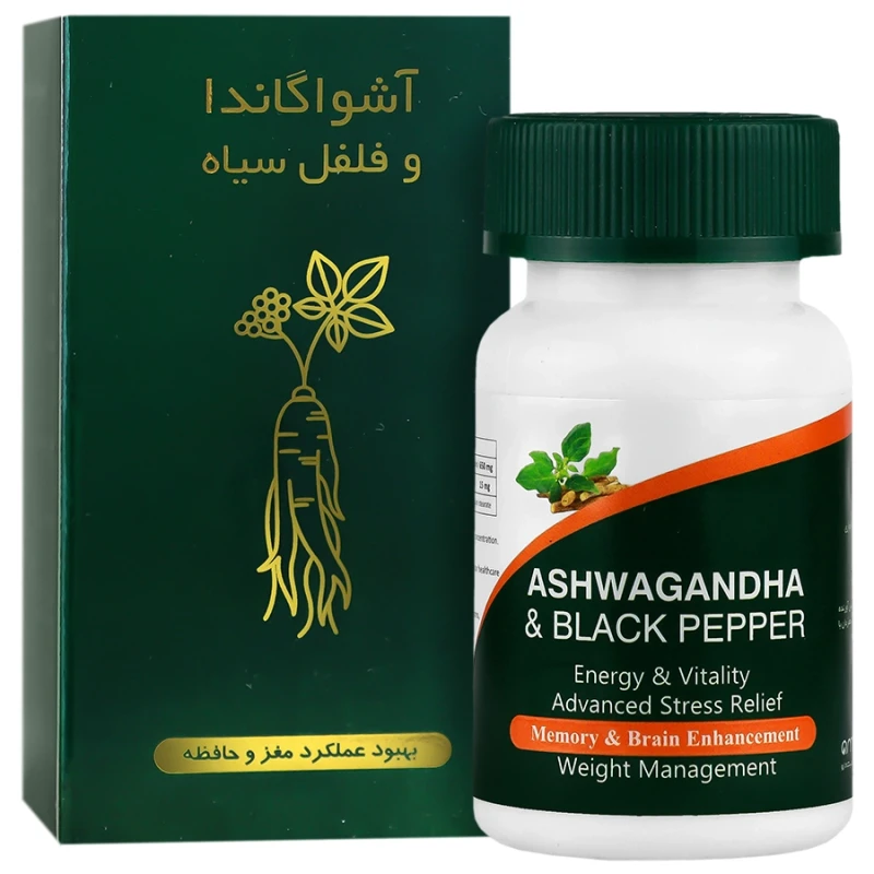 کپسول آشواگاندا و فلفل سیاه آمیتیس نیک دارو بسته 60 عددی