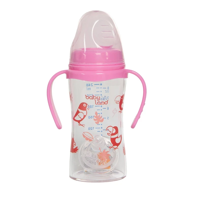 شیشه شیر پیرکس دسته دار و دهانه عریض بیبی لند کد 492