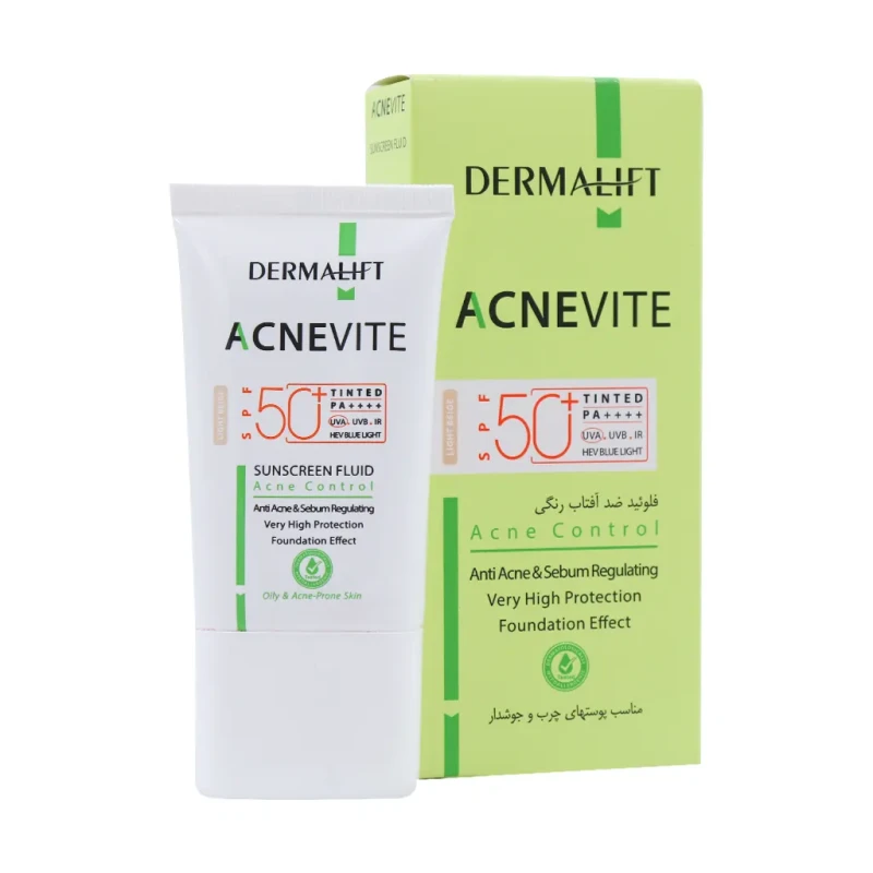 درمالیفت فلوید ضد آفتاب پوست چرب و جوشدار SPF 50 رنگ بژ روشن آکنه ویت